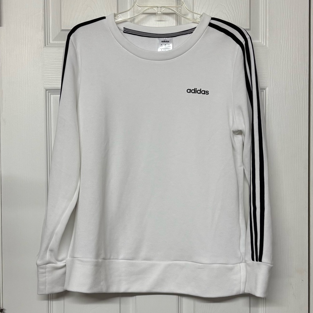 Adidas 3 Stripe Climalite Sweatshirt Crew Neck White Black Stripes Sz M